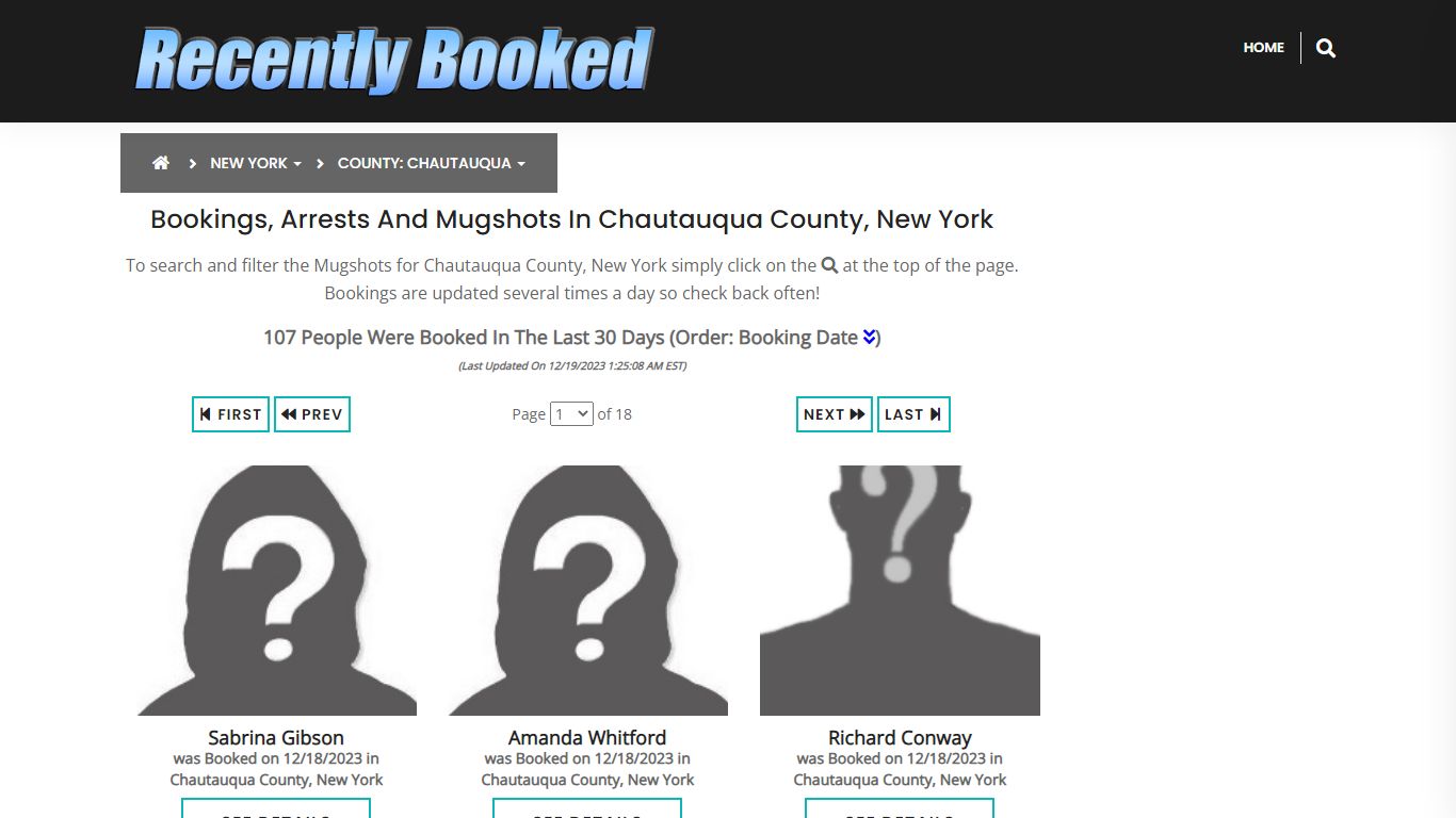 Bookings, Arrests and Mugshots in Chautauqua County, New York